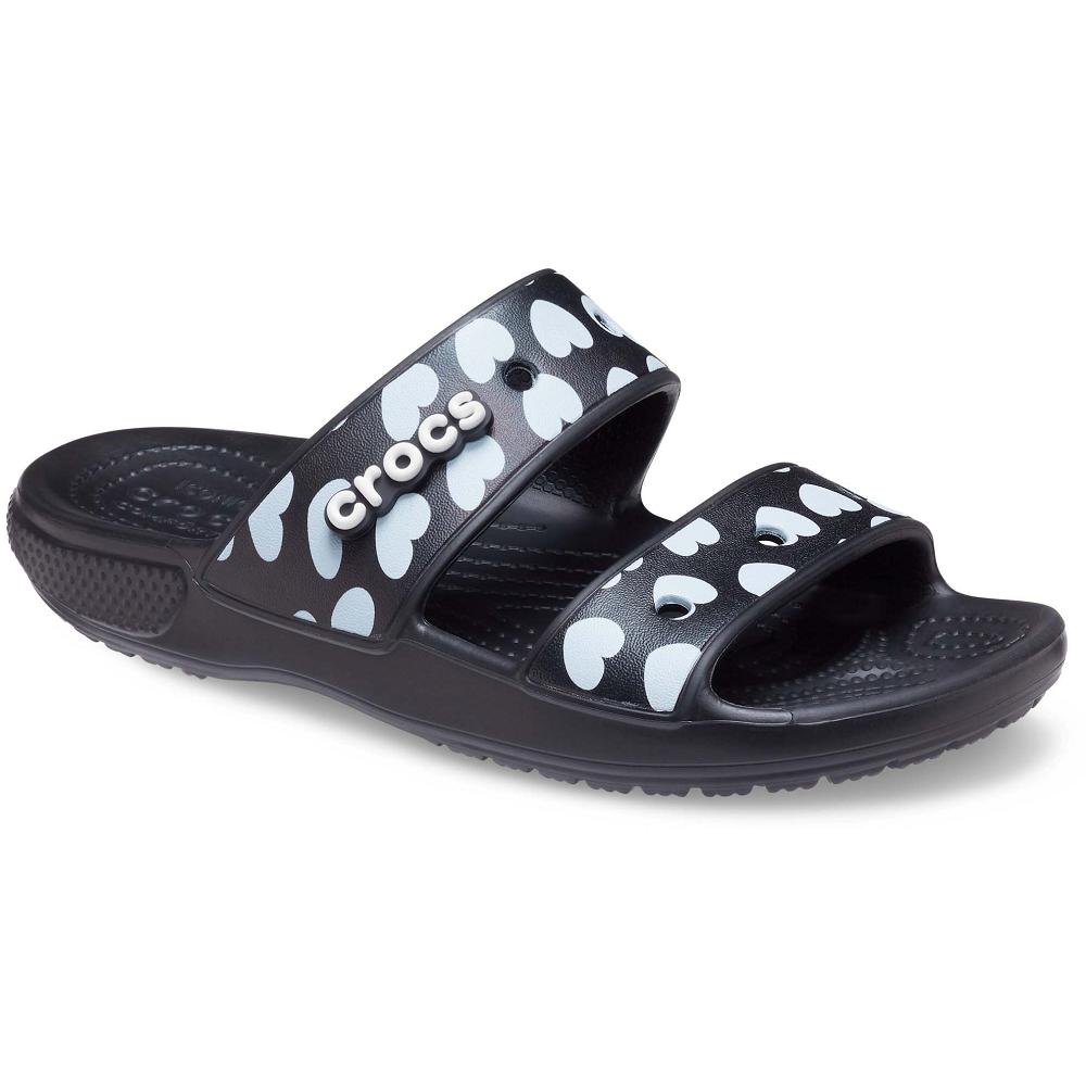 Black Men's Crocs Classic Heart Print Sandals | NZ 1233AHKP